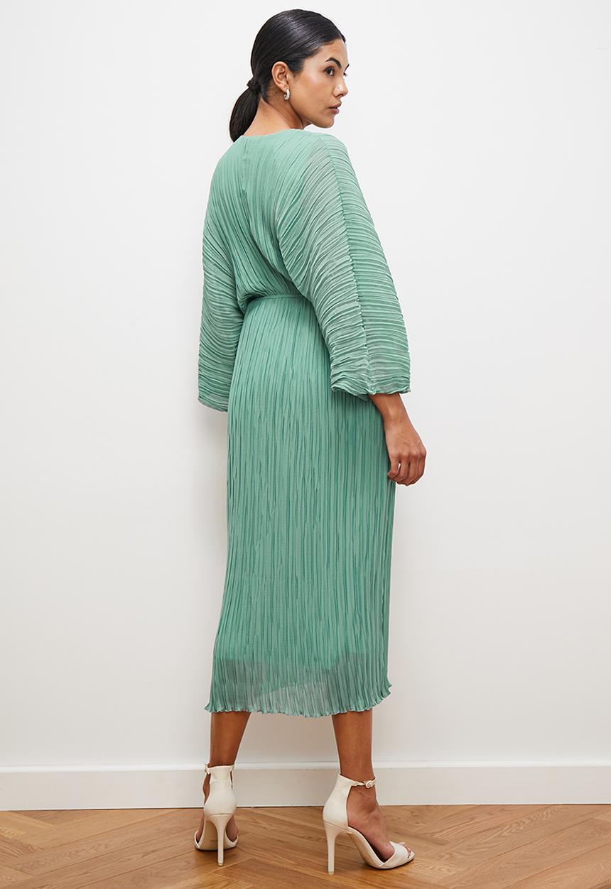 edit - Dolman sleeve pleated midi dress - bottle green
