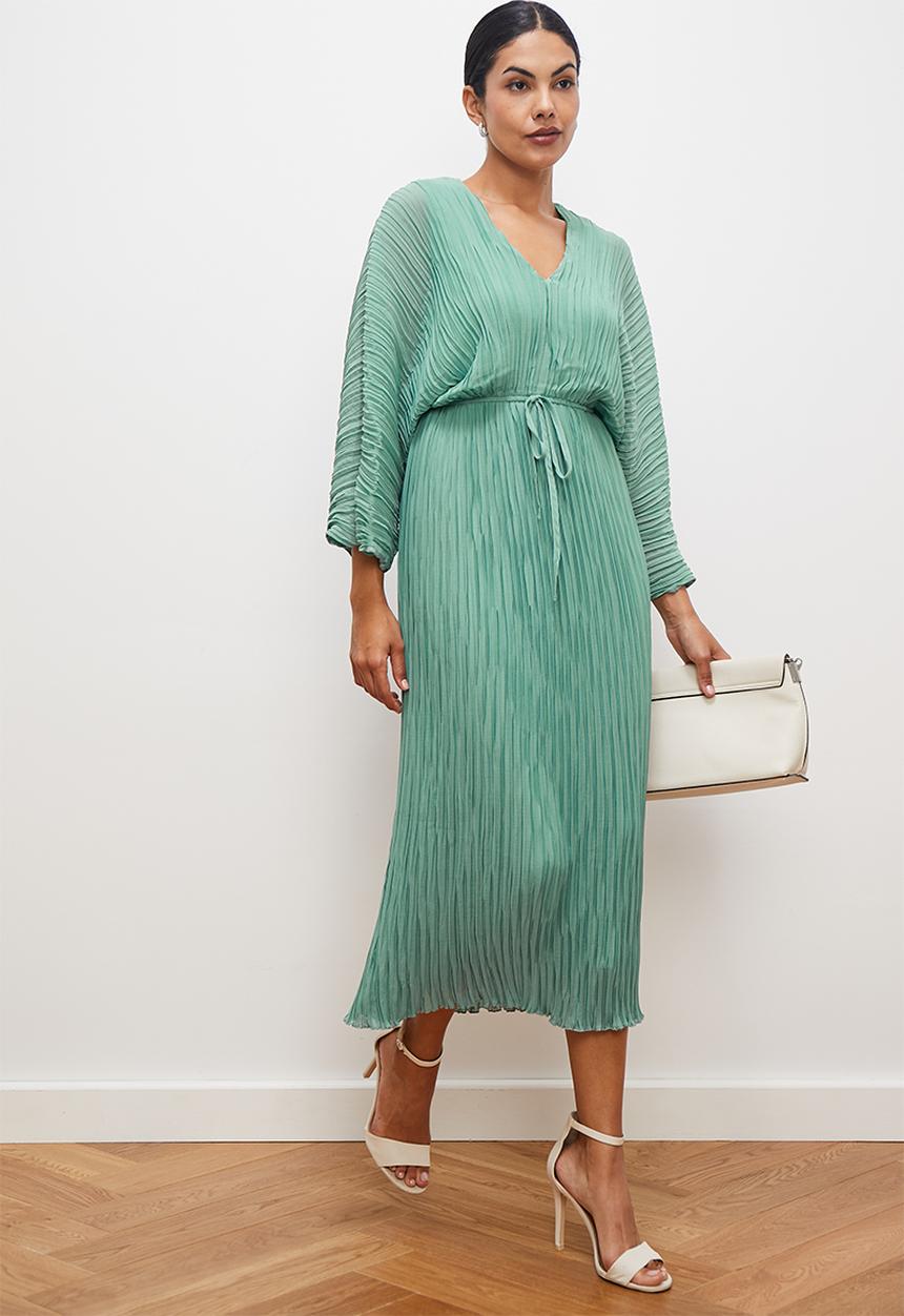 edit - Dolman sleeve pleated midi dress - bottle green