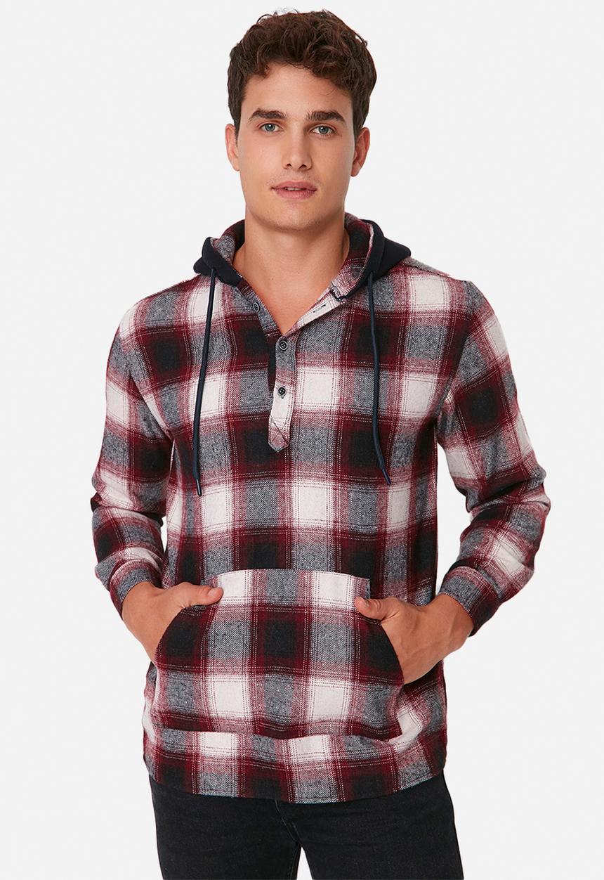 Trendyol - Hooded check shirt - burgundy