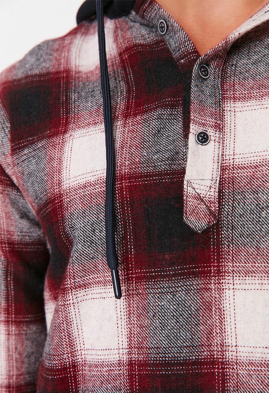 Trendyol - Hooded check shirt - burgundy