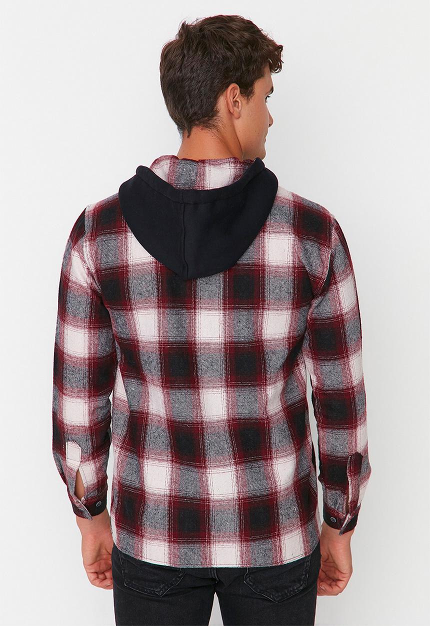 Trendyol - Hooded check shirt - burgundy