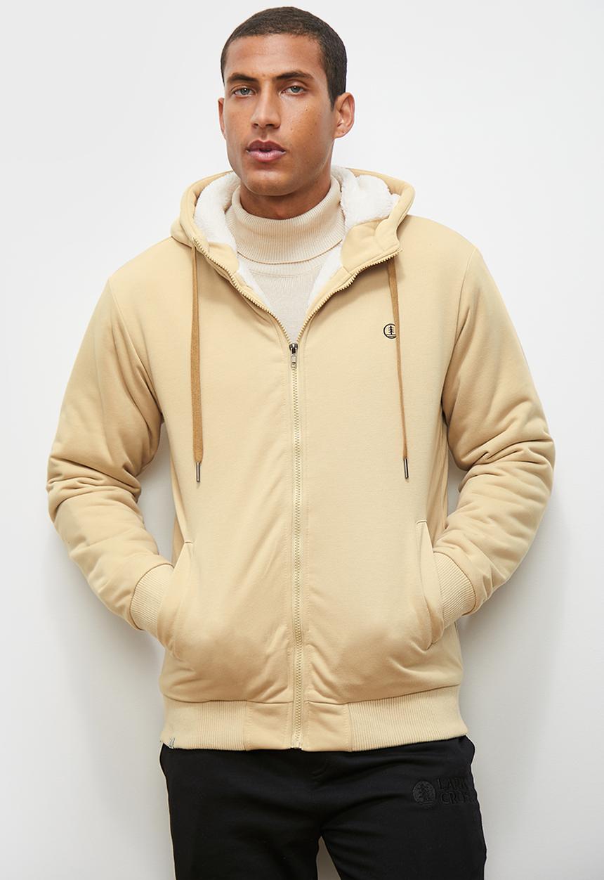 Lark & Crosse - Themba sherpa lined zip through hoodie - stone