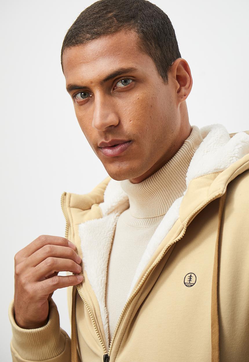 Lark & Crosse - Themba sherpa lined zip through hoodie - stone
