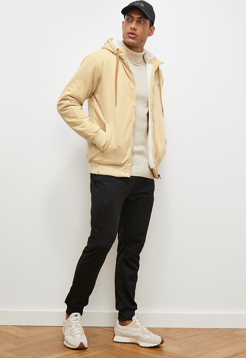 Lark & Crosse - Themba sherpa lined zip through hoodie - stone