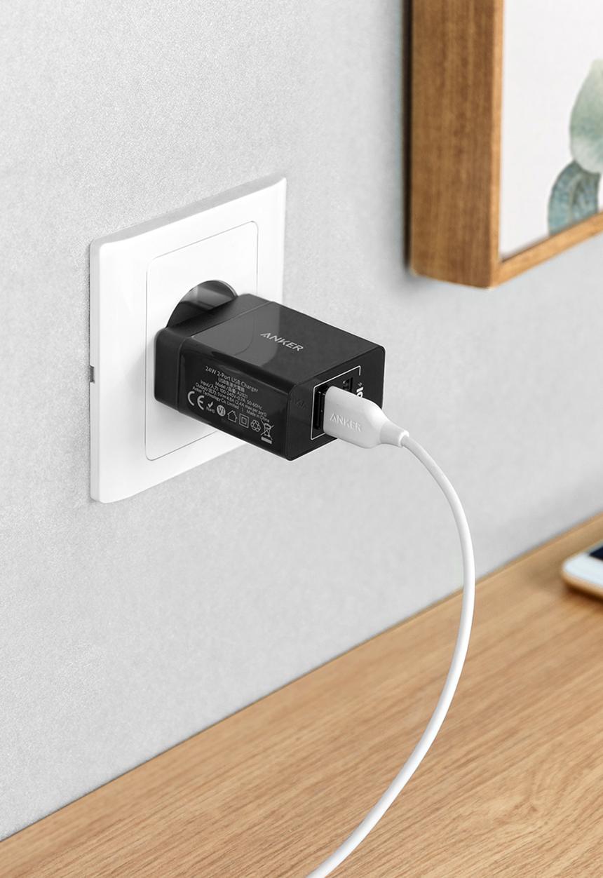 Anker - 2-Port USB Wall Charger 24W-Black