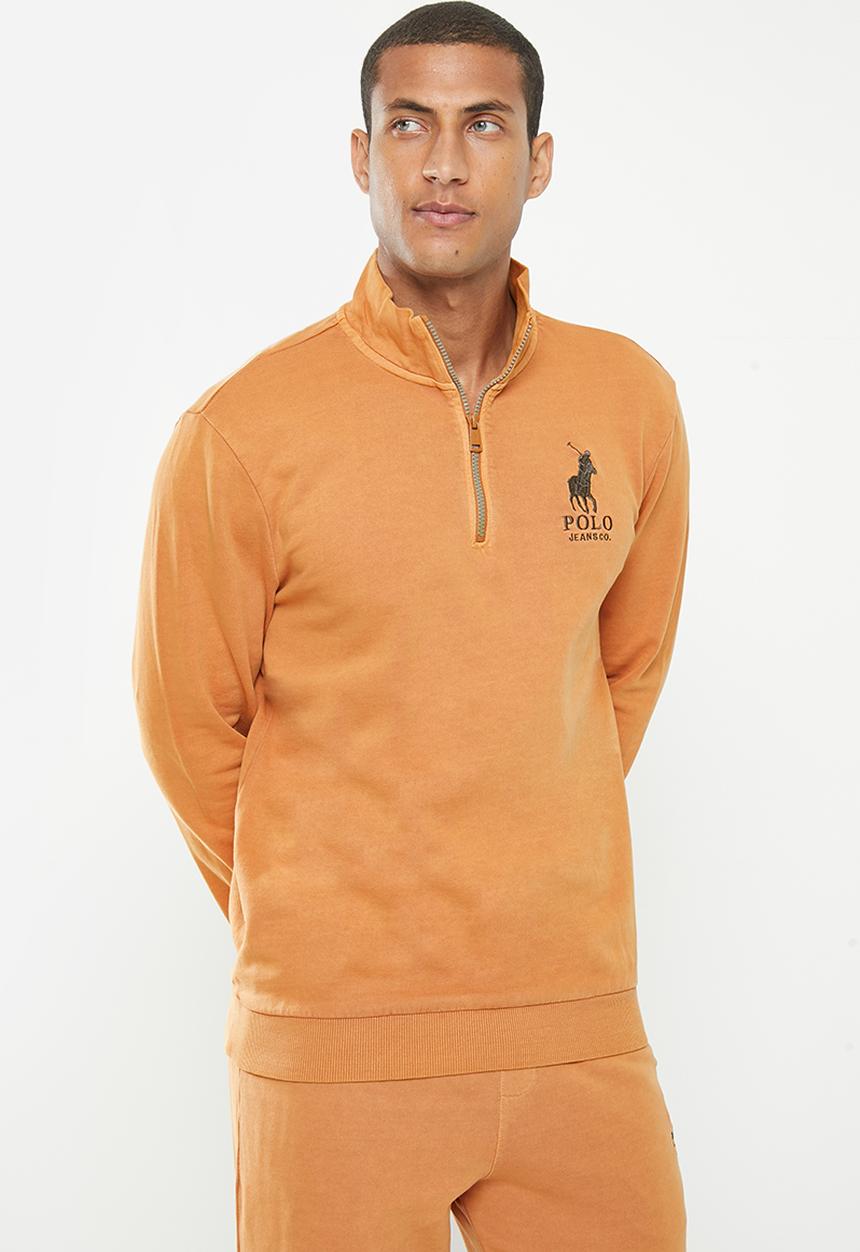 POLO - Men pjc overdyed qtr zip sweat top - camel