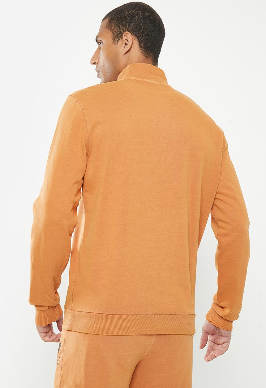 POLO - Men pjc overdyed qtr zip sweat top - camel