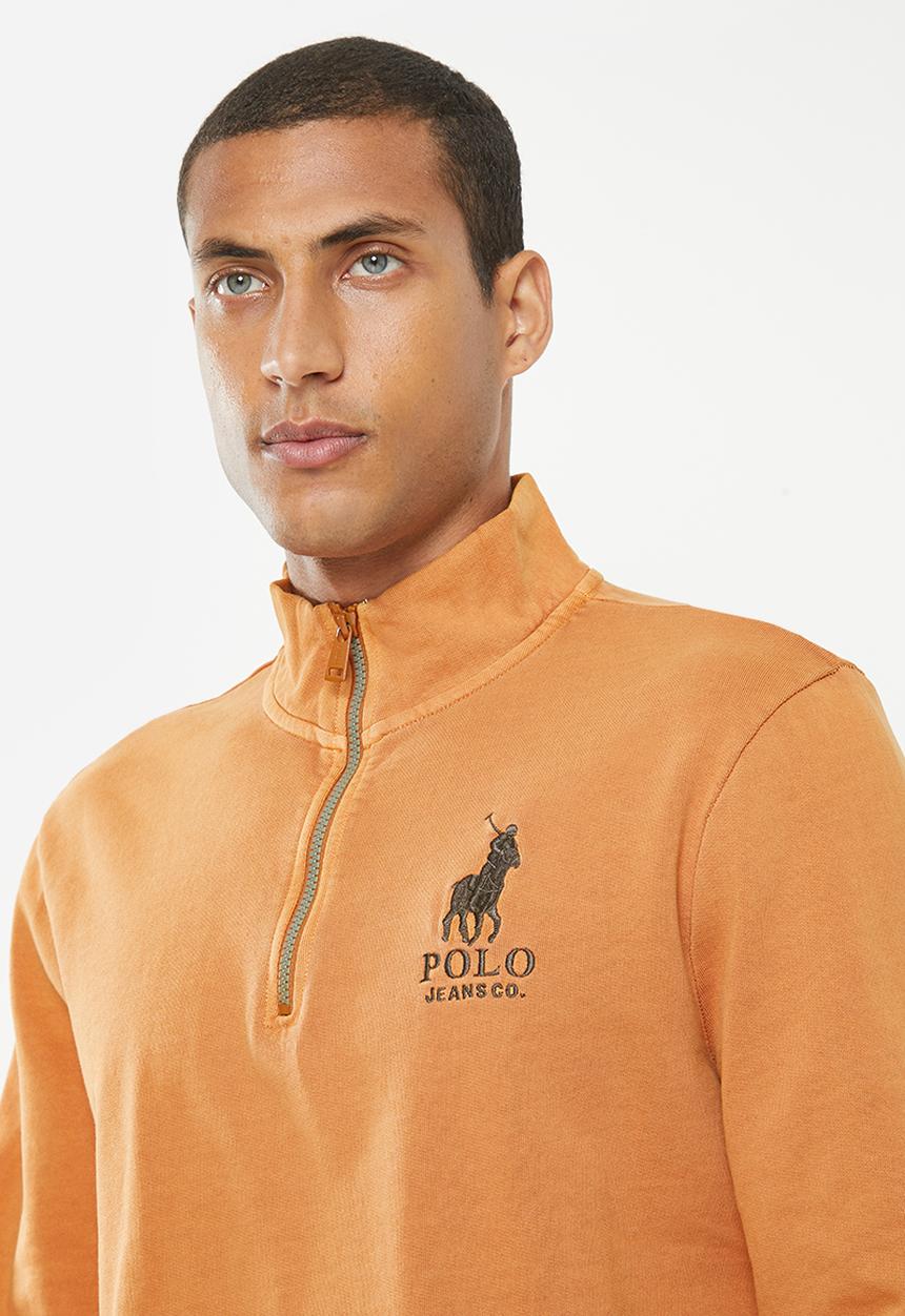POLO - Men pjc overdyed qtr zip sweat top - camel