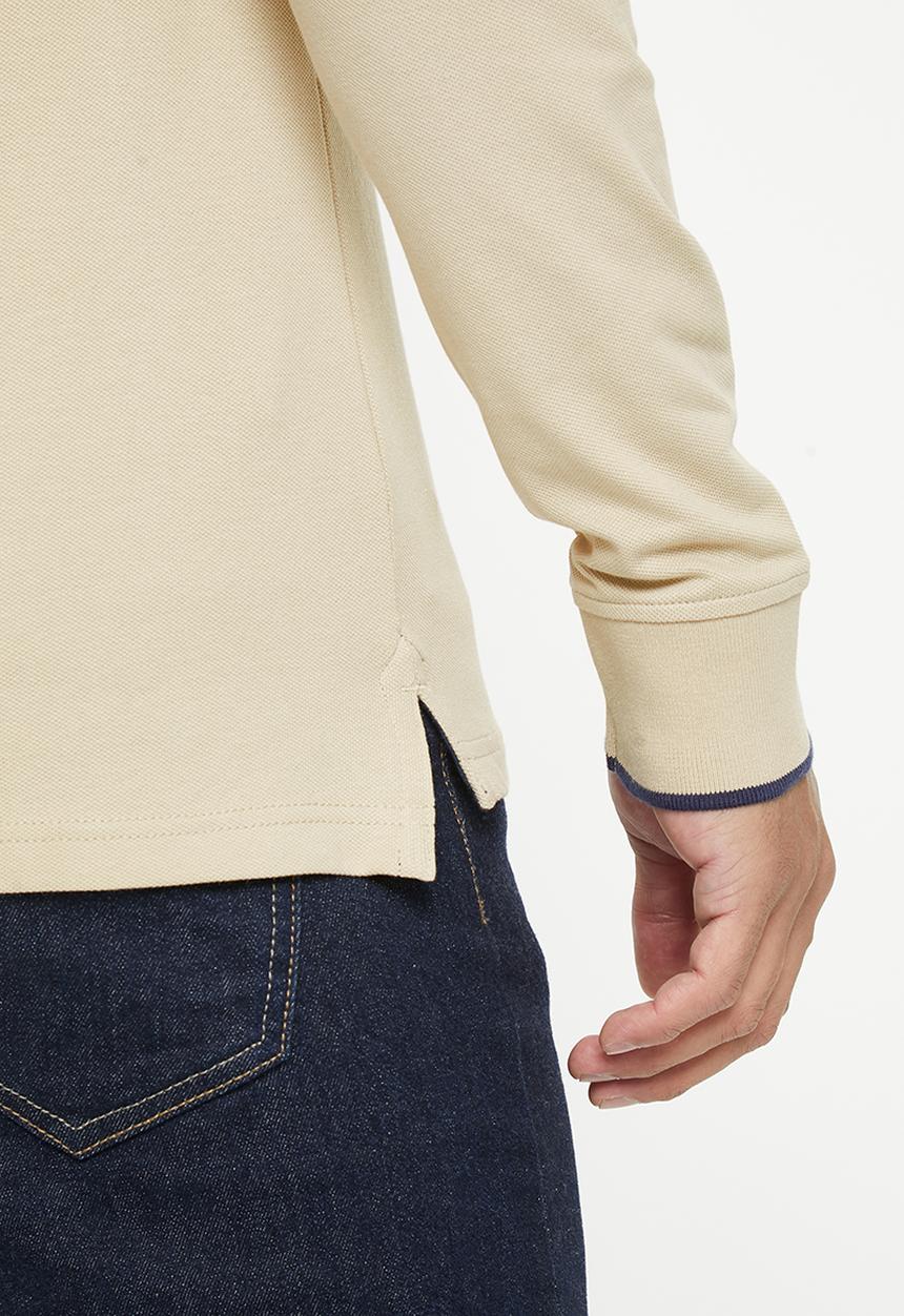 POLO - Mens pique long sleeve golfer - bone