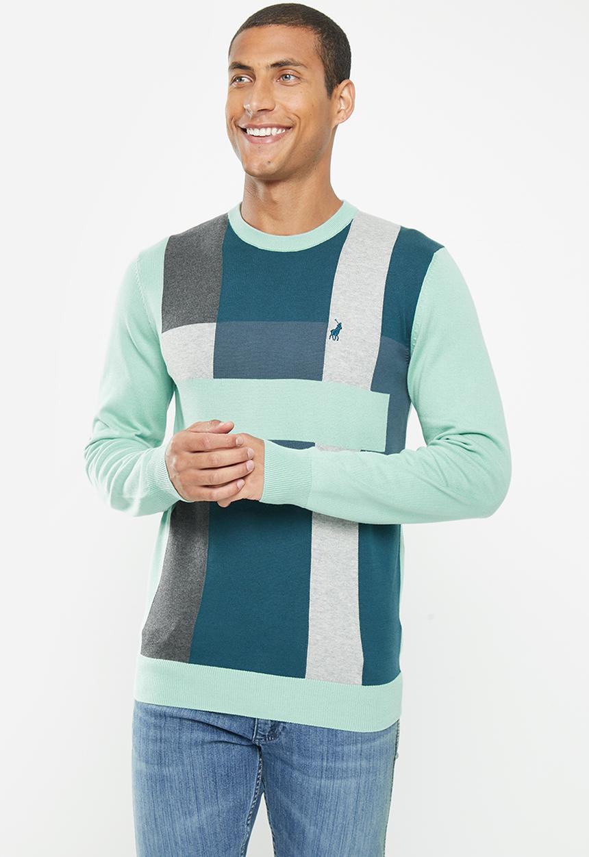 POLO - Mens colour block long sleeve knitwear - blue