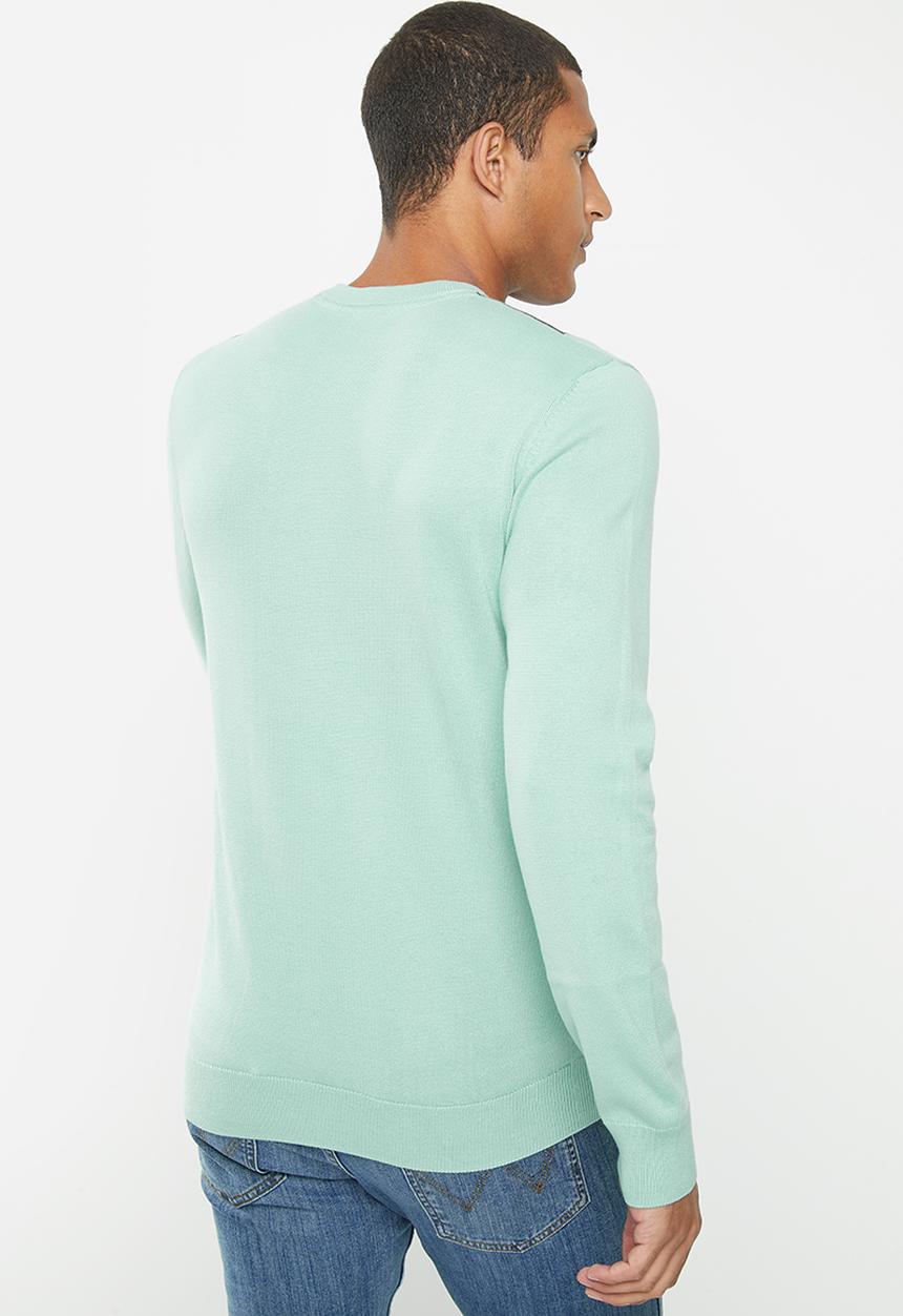 POLO - Mens colour block long sleeve knitwear - blue