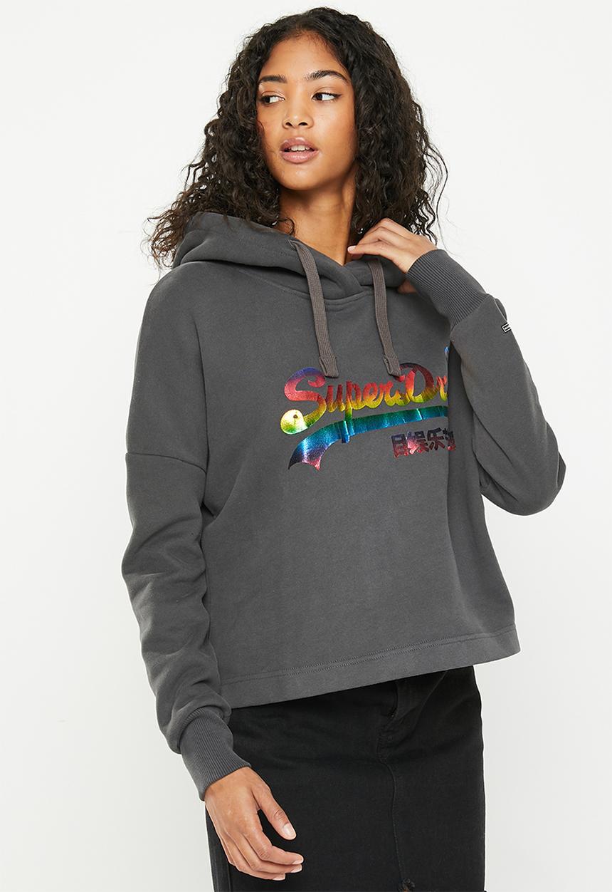 Superdry. - Vintage logo rainbow hood - charcoal