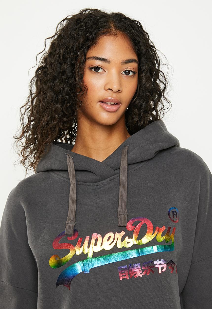 Superdry. - Vintage logo rainbow hood - charcoal