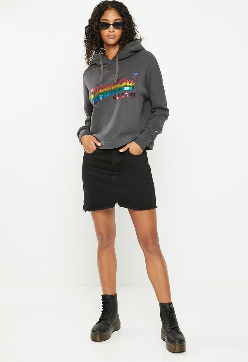 Superdry. - Vintage logo rainbow hood - charcoal