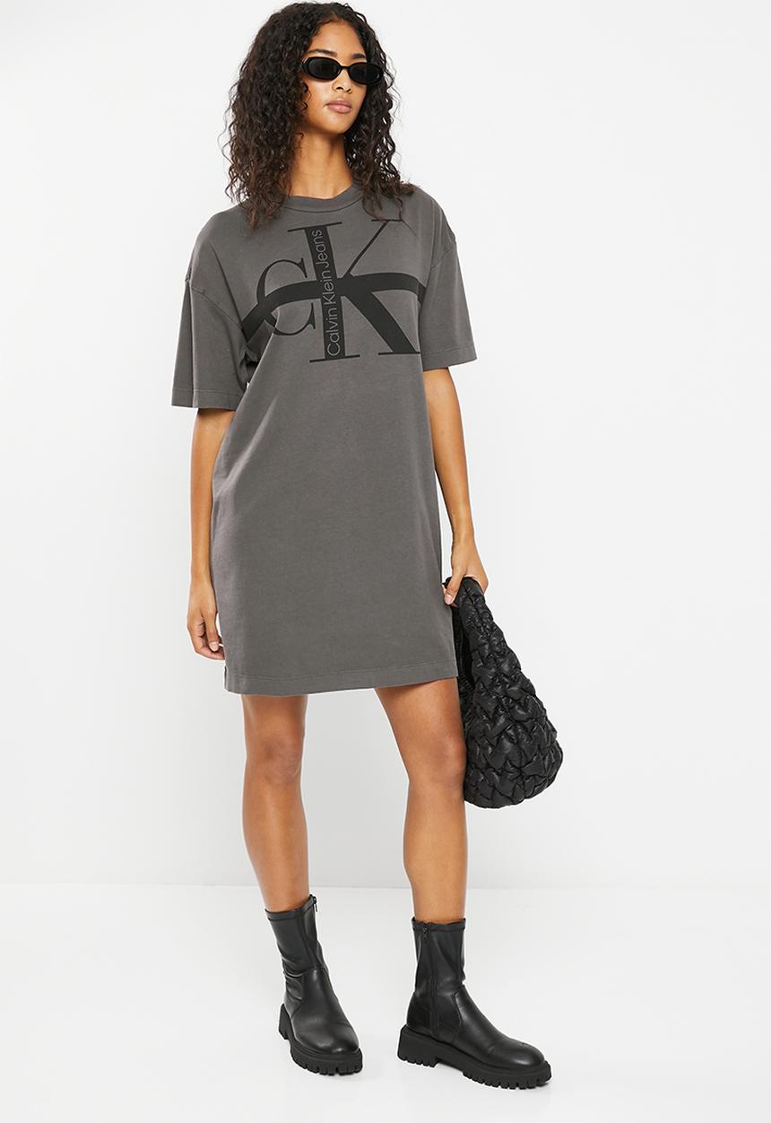 Calvin Klein - Monologo washed T-shirt dress - grey