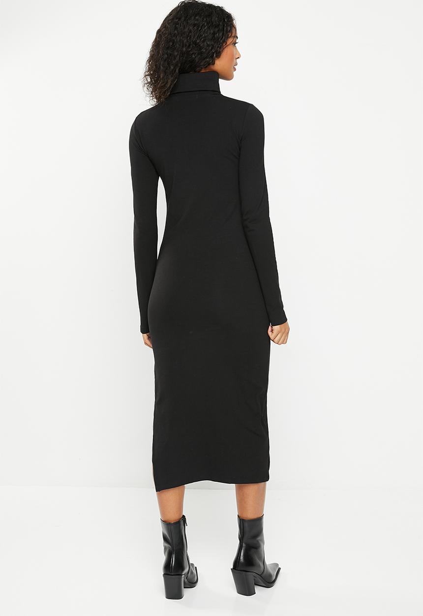 Calvin Klein - Ck label roll neck long sleeve dress - black
