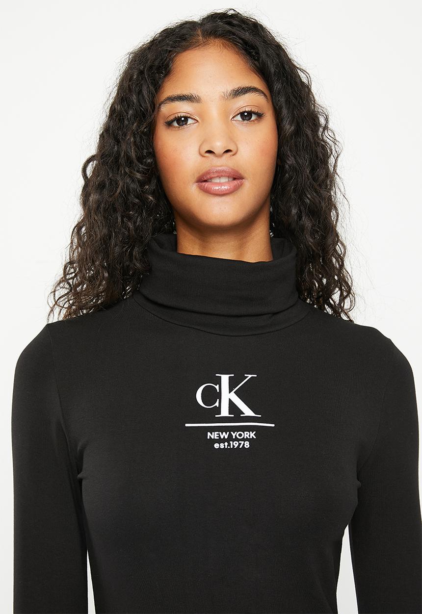 Calvin Klein - Ck label roll neck long sleeve dress - black