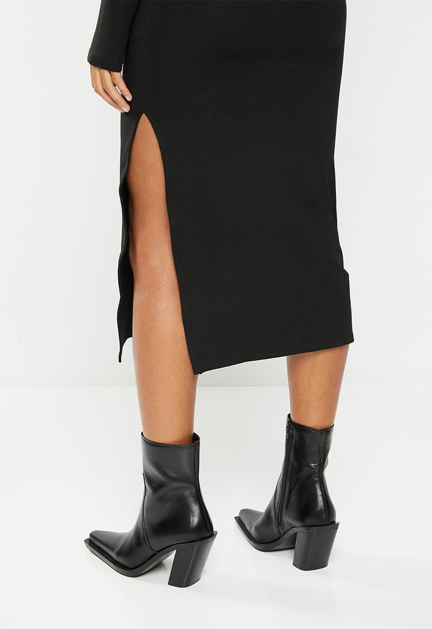 Calvin Klein - Ck label roll neck long sleeve dress - black
