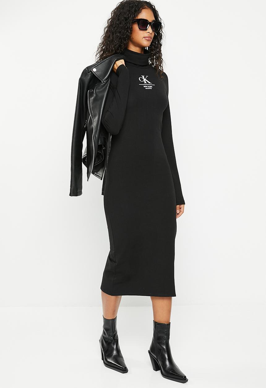 Calvin Klein - Ck label roll neck long sleeve dress - black