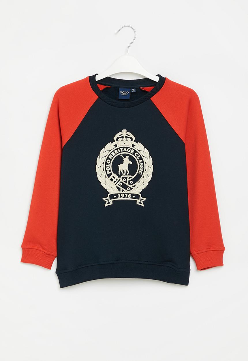 POLO - Boys luke raglan sleeve crested sweater - navy