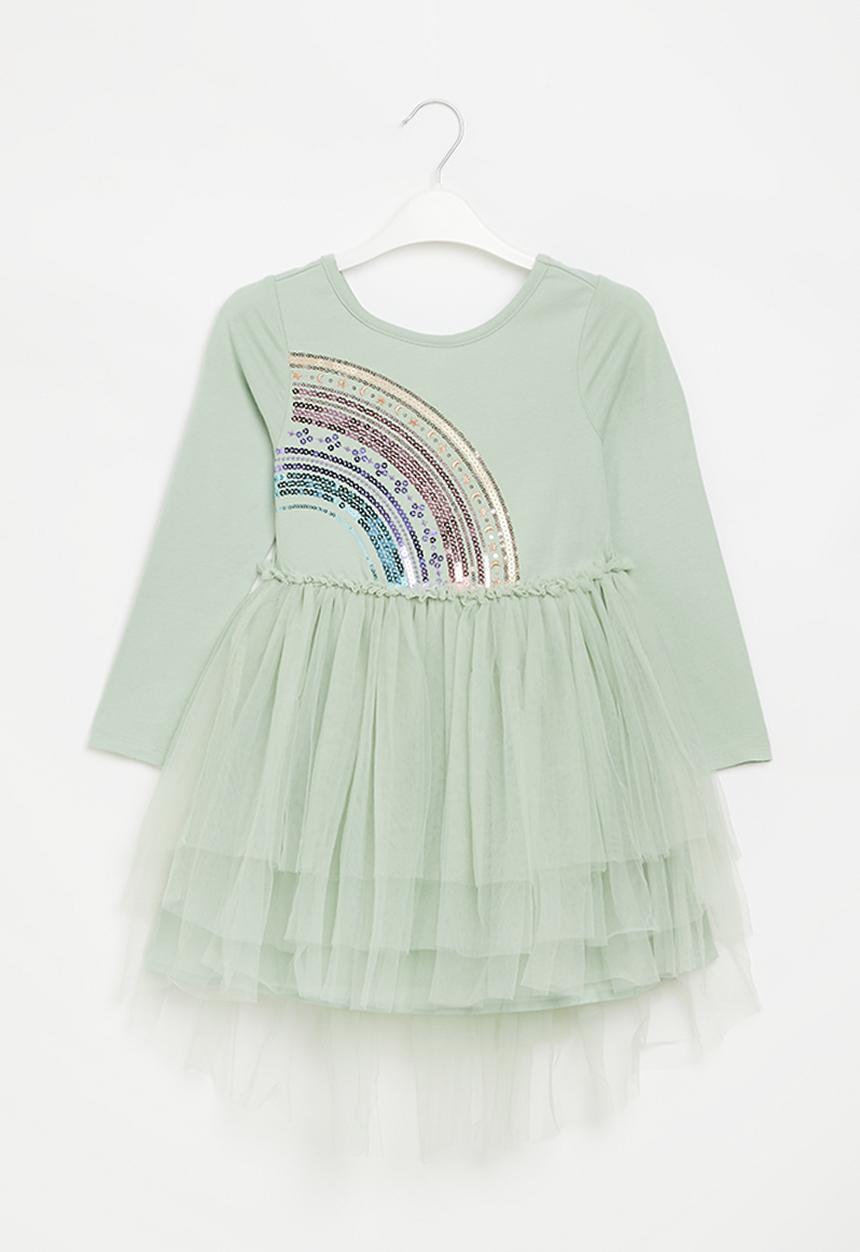 Cotton On - Iris long sleeve dress - stone green/rainbow