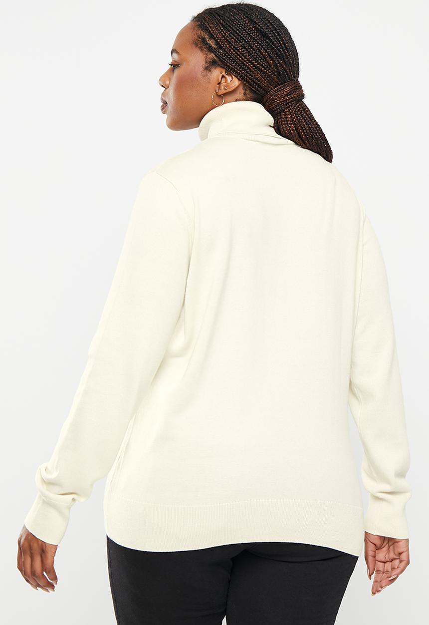 POLO - Plus wmn cotton long sleeve poloneck - ecru
