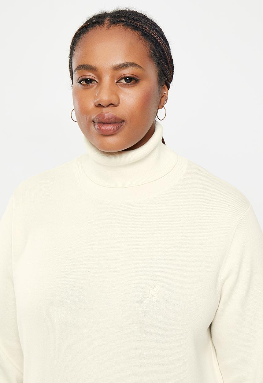 POLO - Plus wmn cotton long sleeve poloneck - ecru