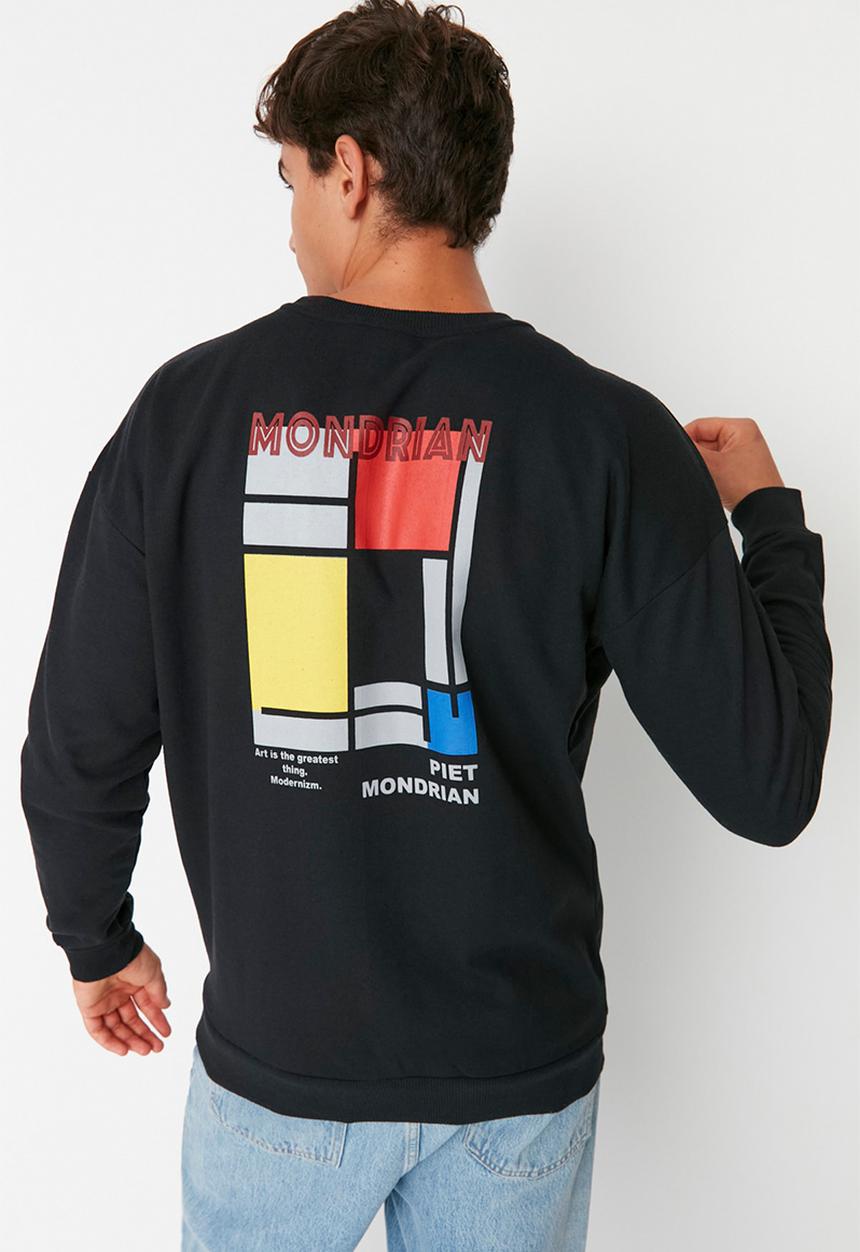 Trendyol - Printed fashion crew sweat - black
