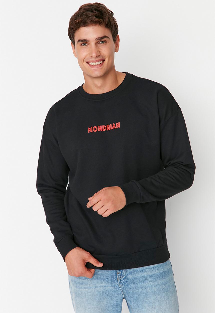 Trendyol - Printed fashion crew sweat - black