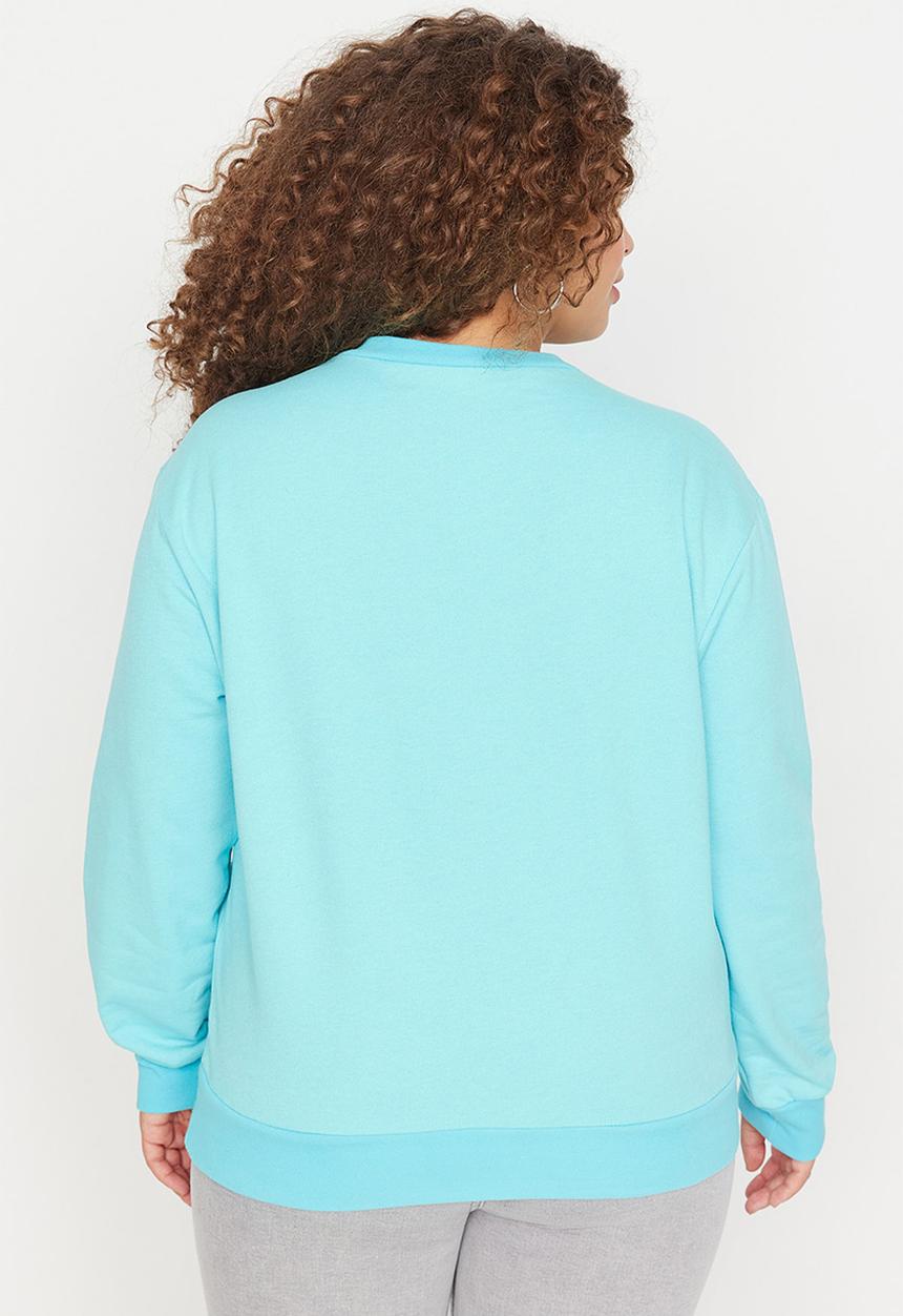 Trendyol - Plus printed thin fleece sweatshirt - mint