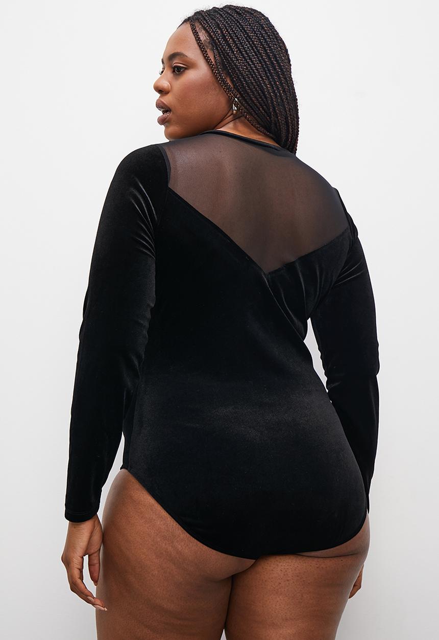Blake - Velour mesh insert bodysuit - black