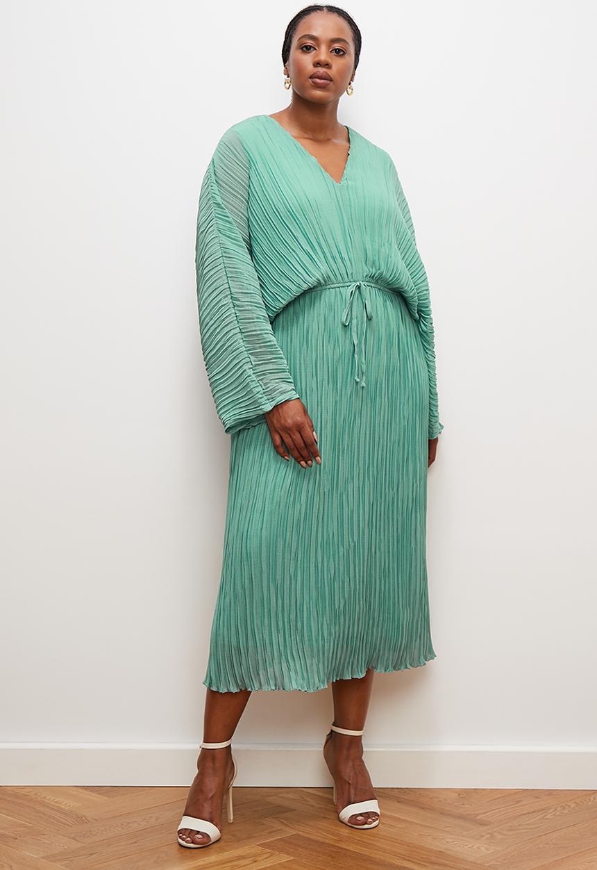 edit - Dolman sleeve pleated midi dress - bottle green