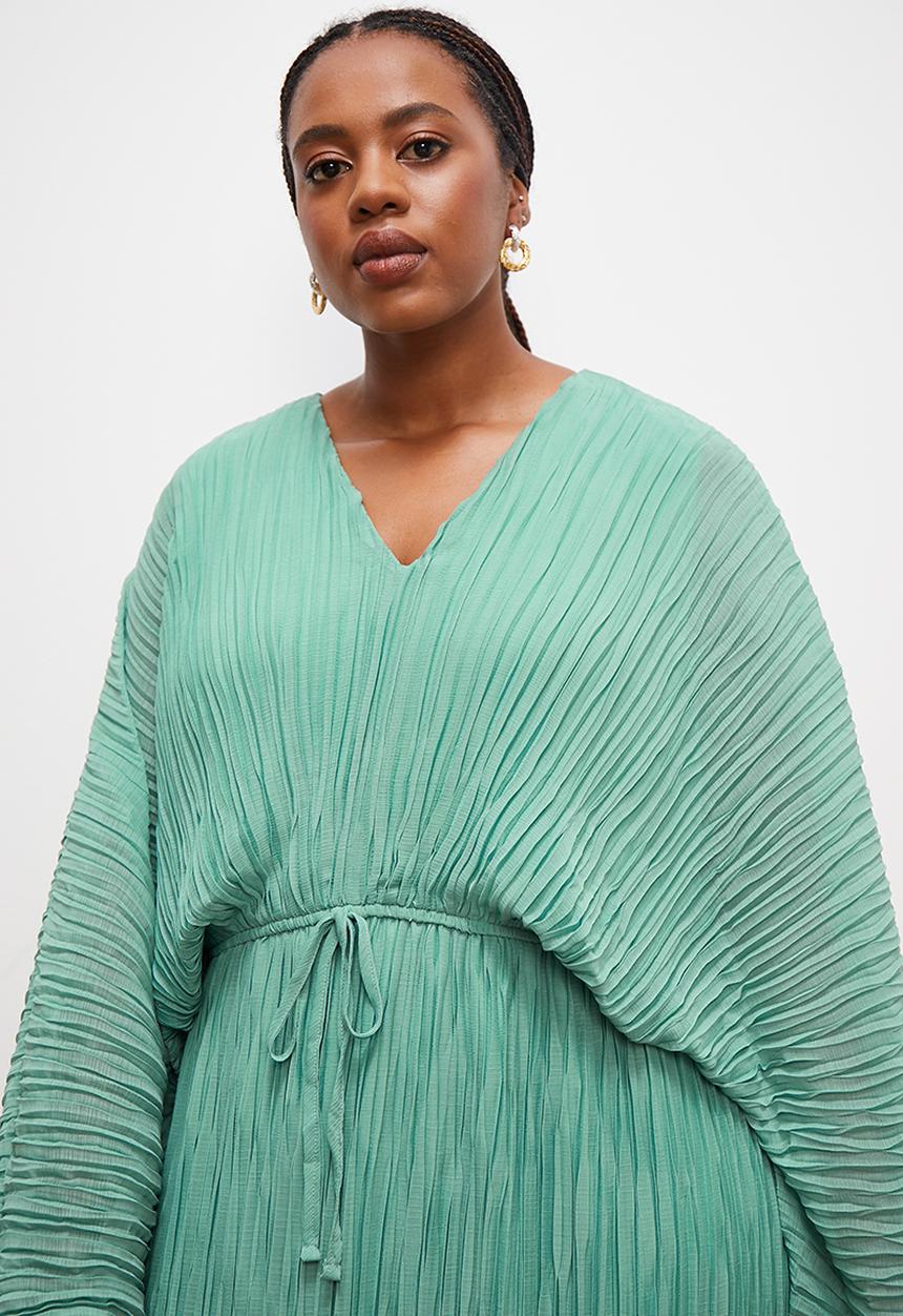 edit - Dolman sleeve pleated midi dress - bottle green