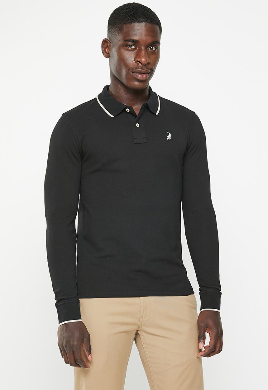 POLO - Mens pique long sleeve golfer - black