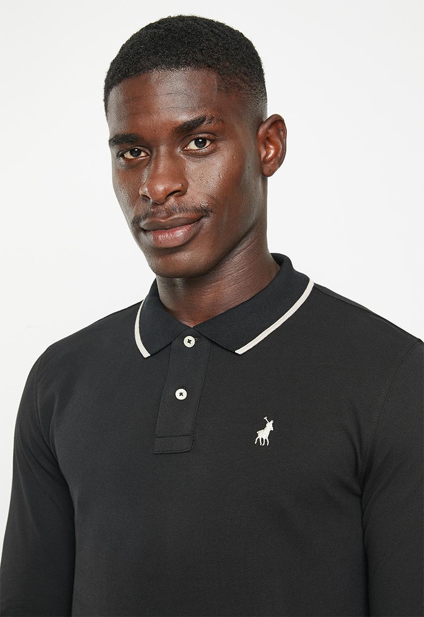 POLO - Mens pique long sleeve golfer - black