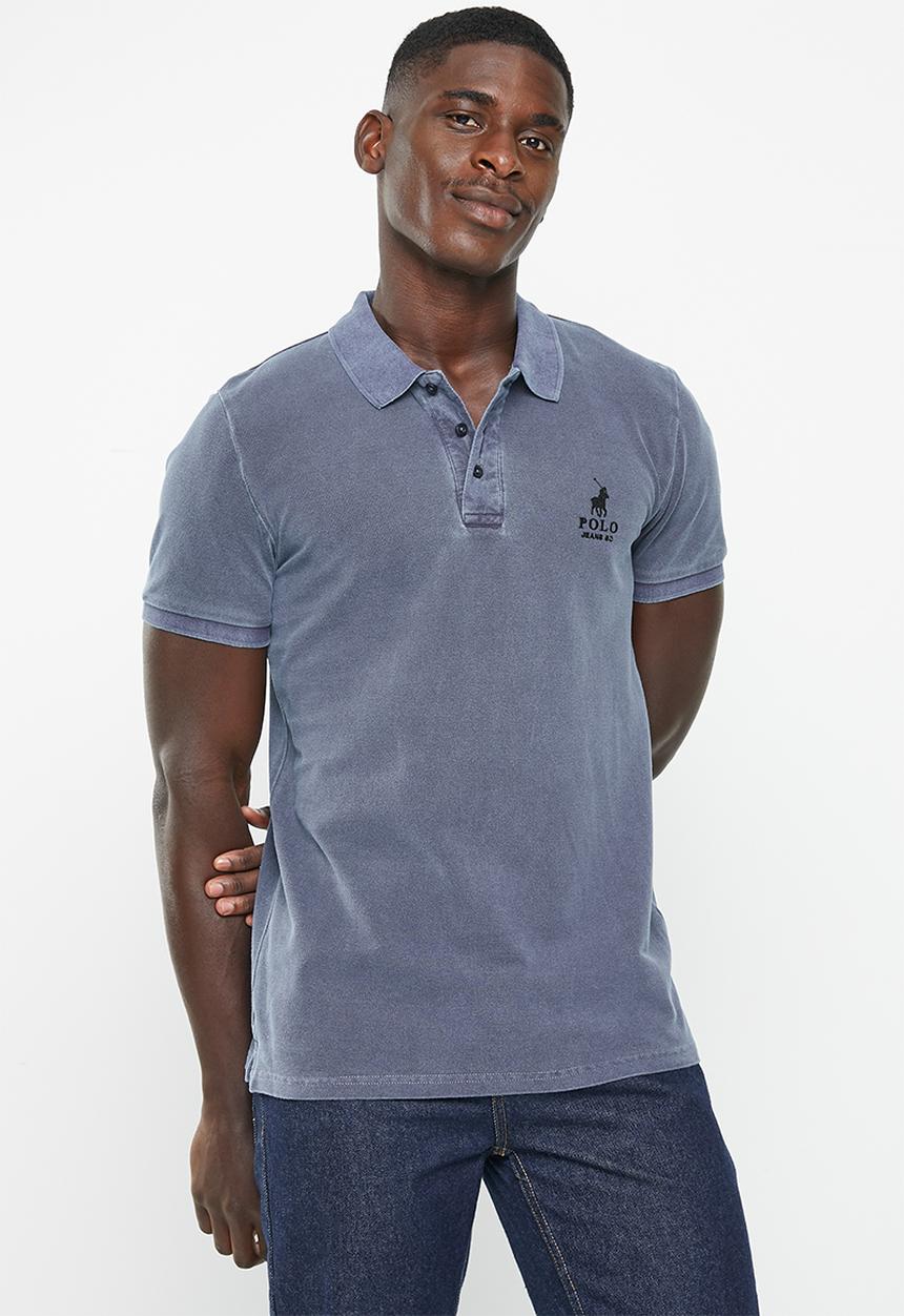 POLO - Mens pjc overdyed short sleeve golfer - blue