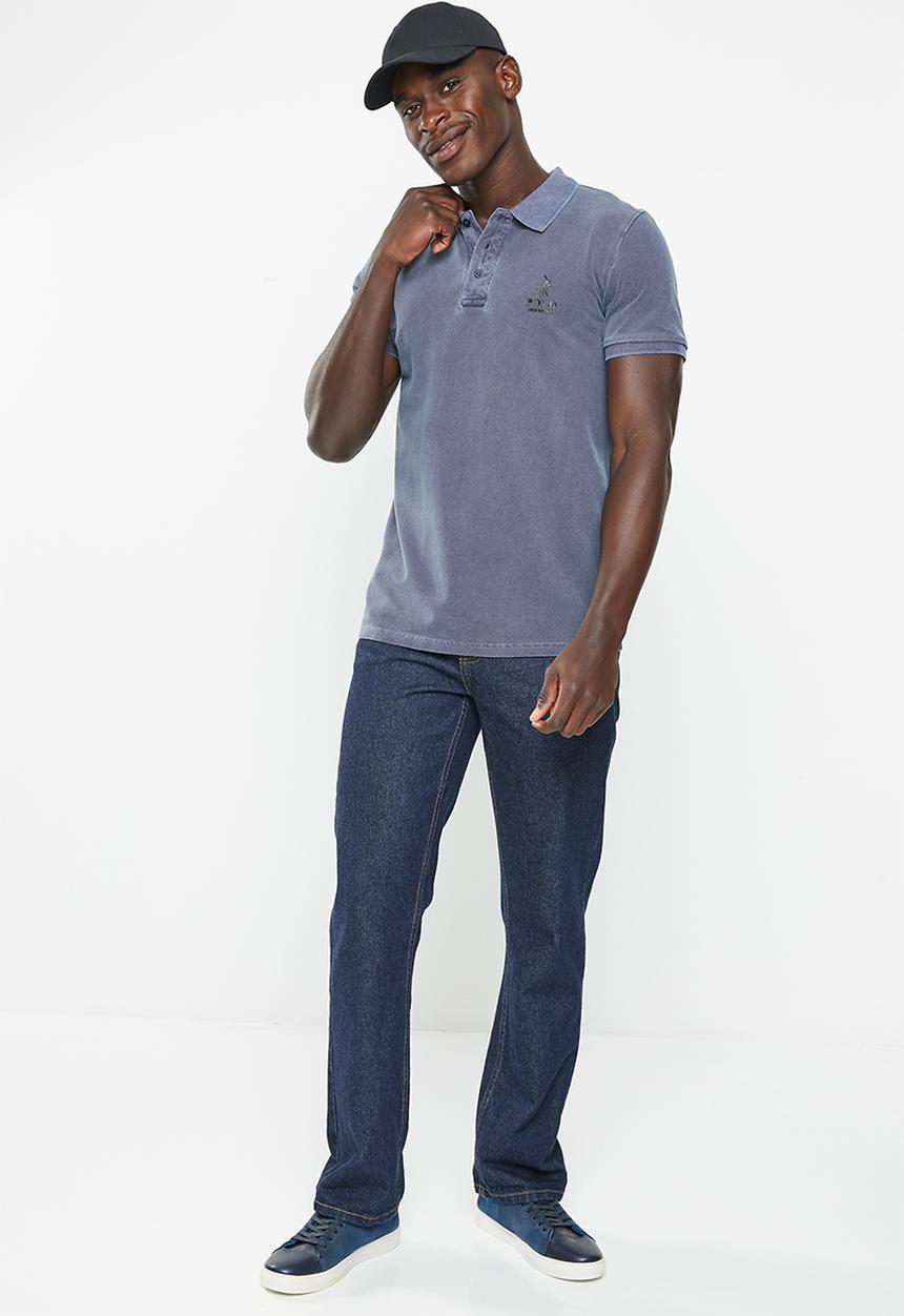 POLO - Mens pjc overdyed short sleeve golfer - blue