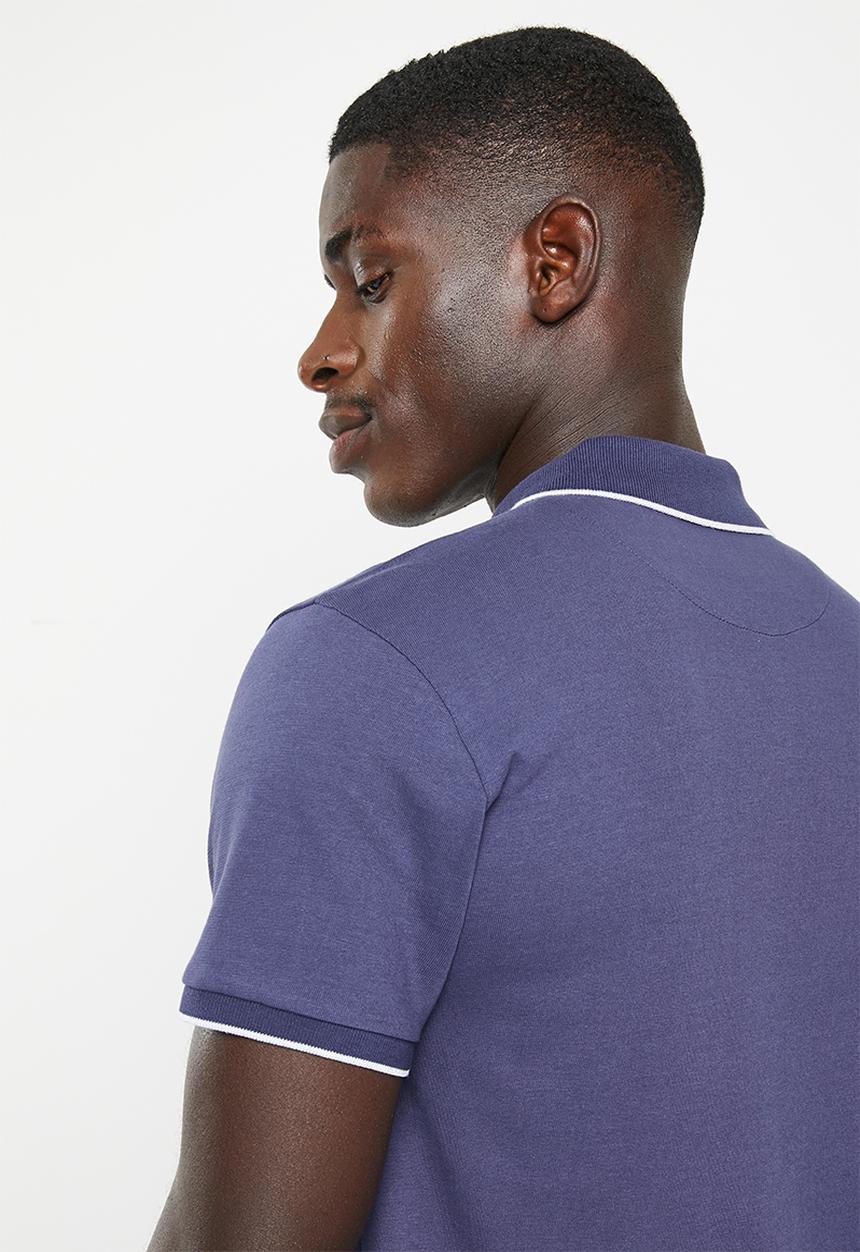 POLO - Mens printed placket short sleeve golfer - blue