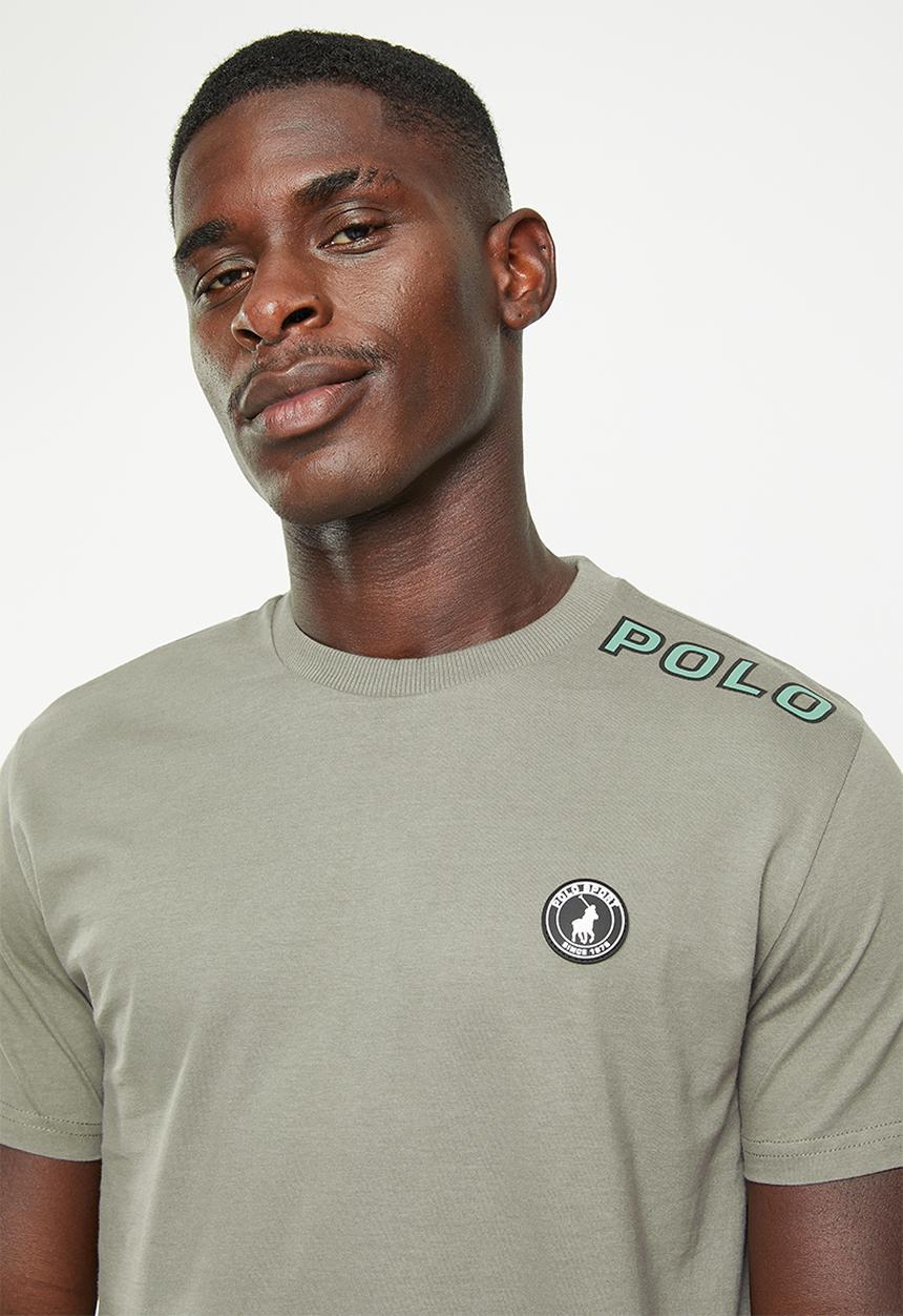 POLO - Men sport short sleeve shoulder print tee - charcoal