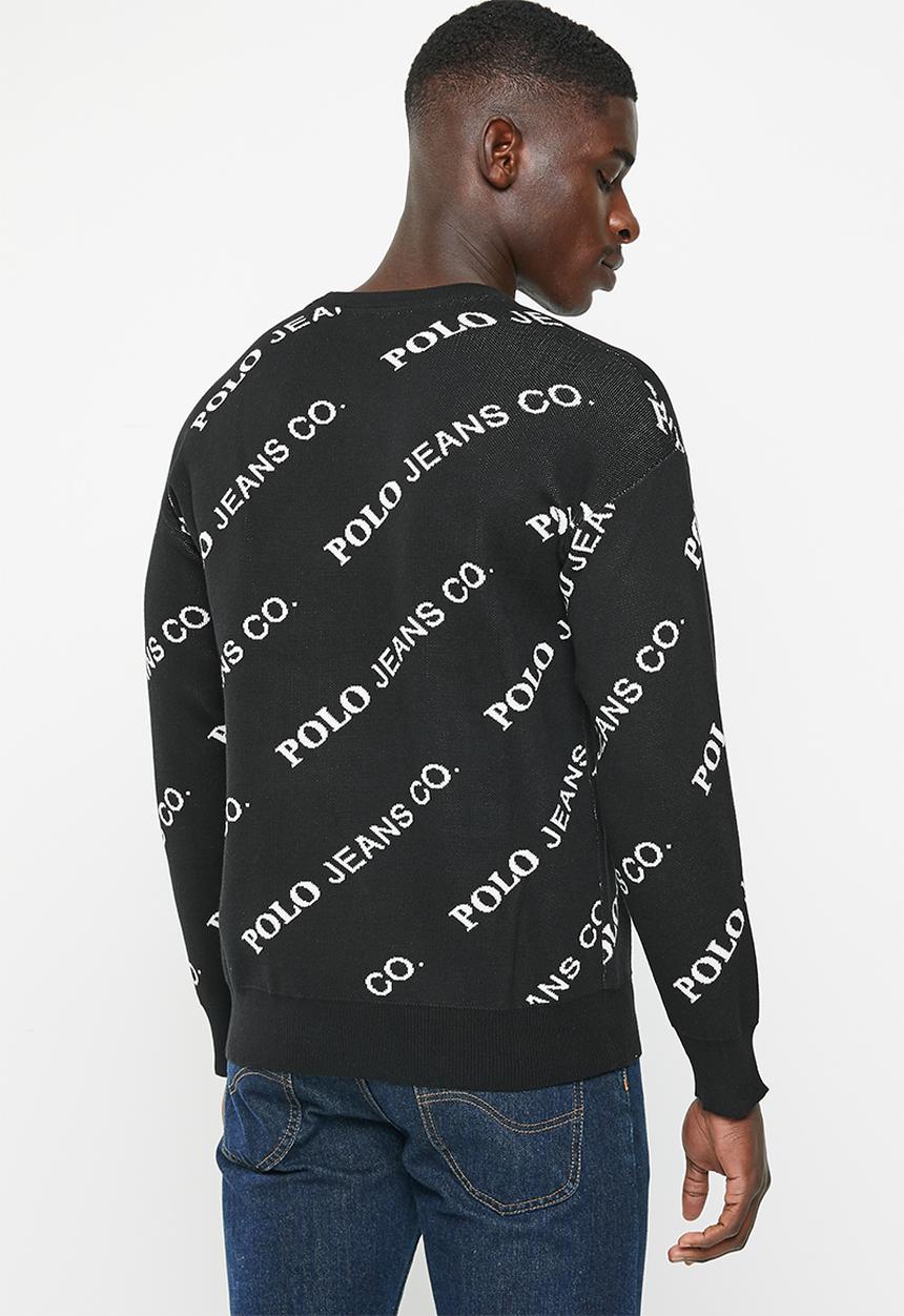 POLO - Men pjc long sleeve monogram crew knit - black