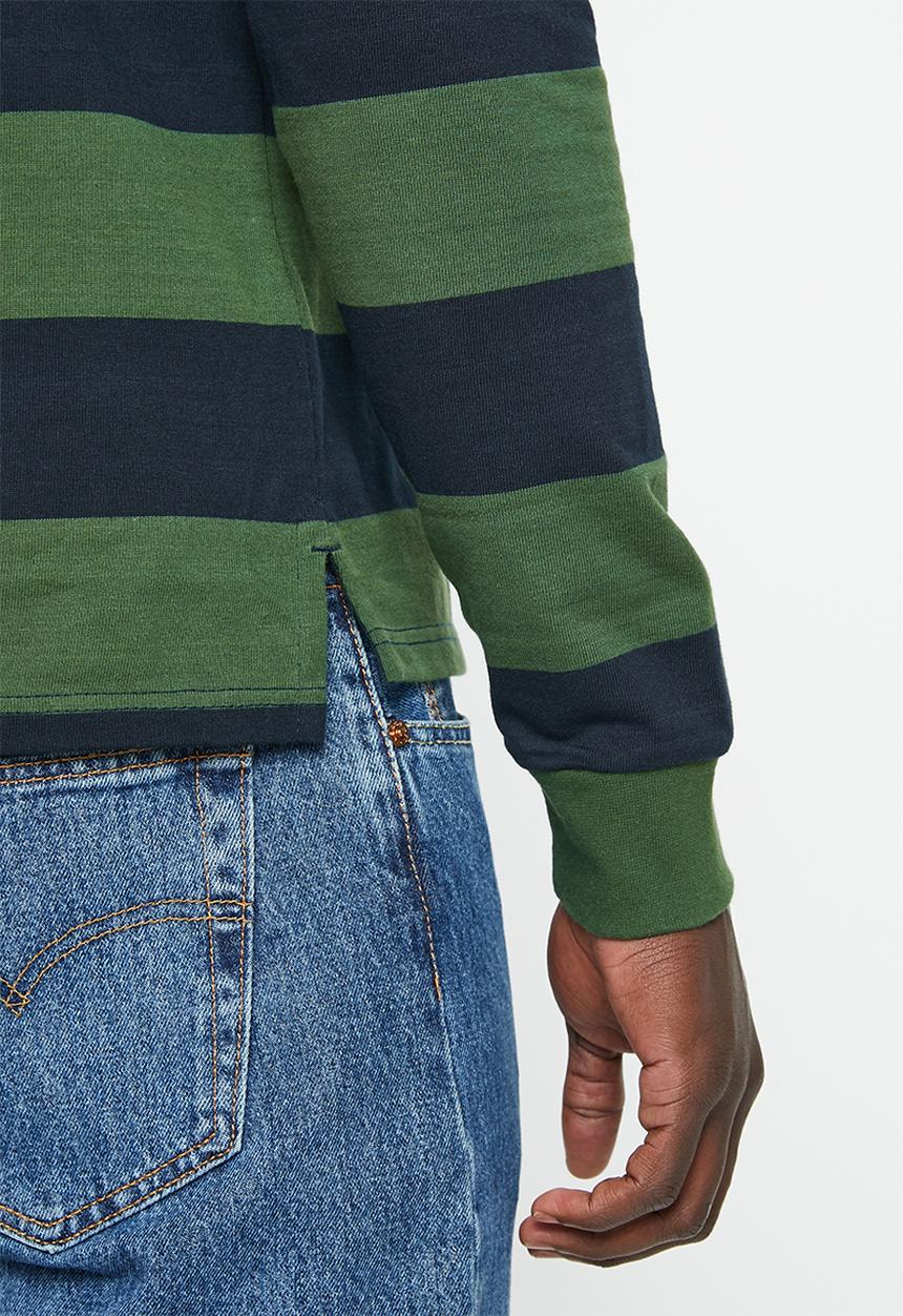 POLO - Mens rugby stripe long sleeve golfer - green