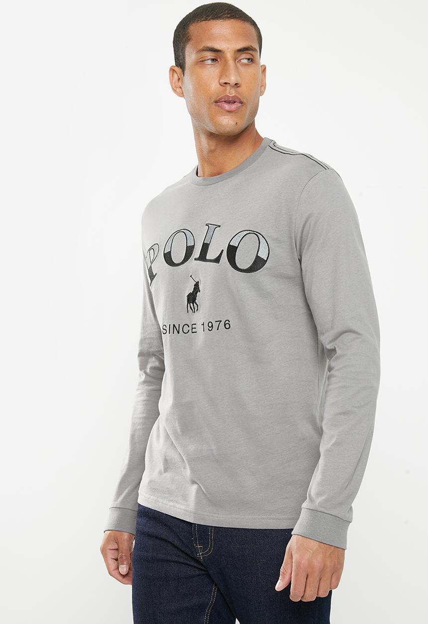 POLO - Mens logo embroidery long sleeve tee - charcoal