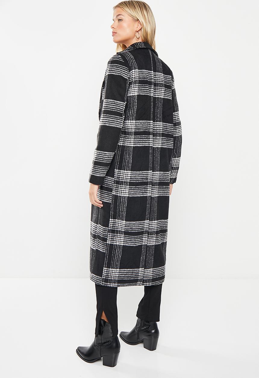 Me&B - Wool blend check coat - black & white
