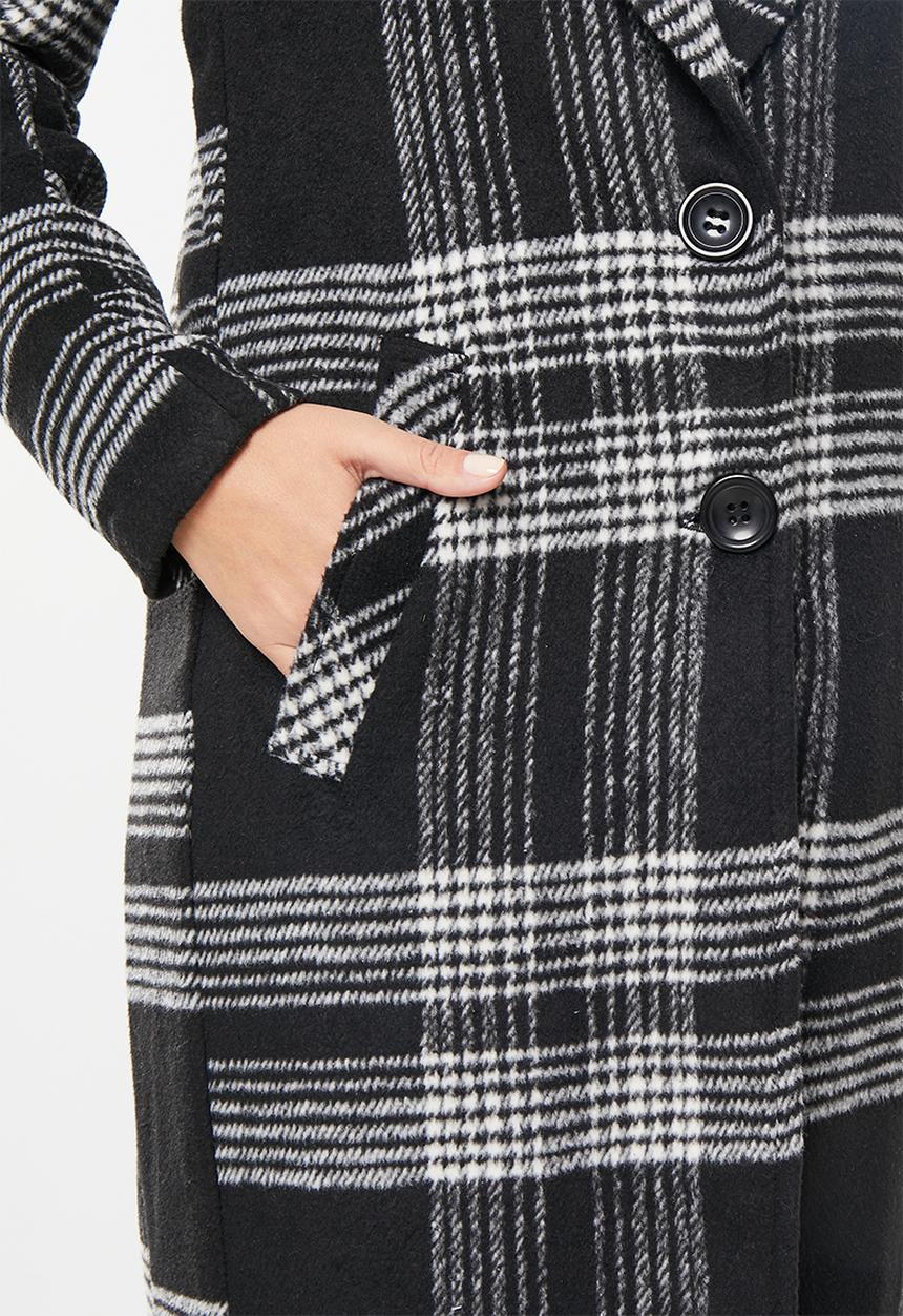 Me&B - Wool blend check coat - black & white