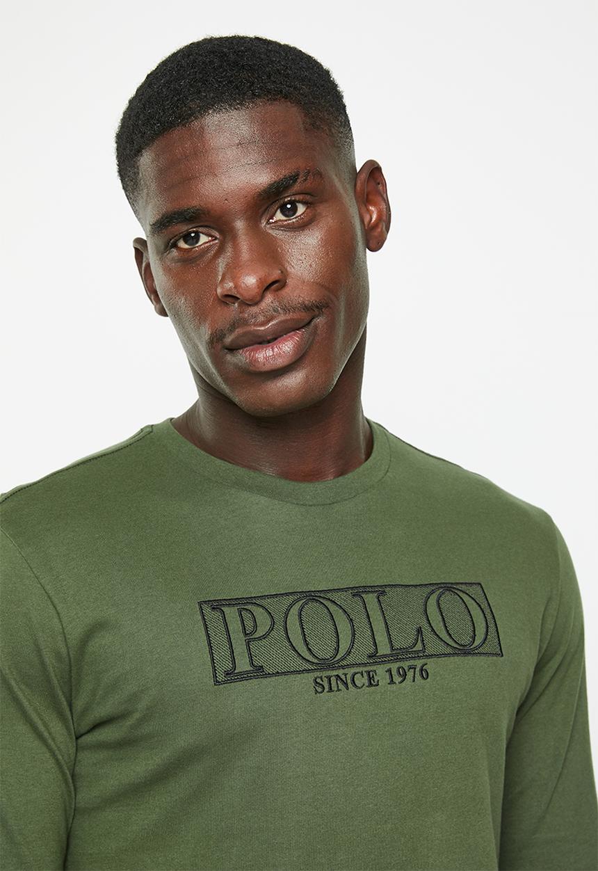 POLO - Mens logo embroidery long sleeve tee - green