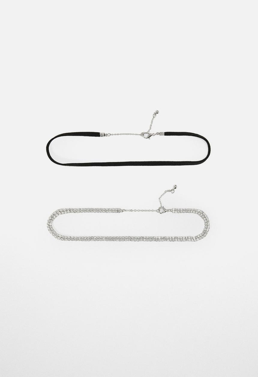 MANGO - Necklace chokers - silver & black