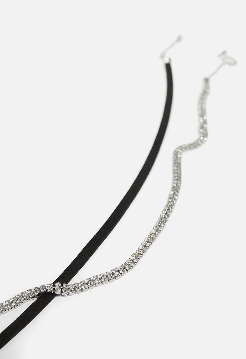 MANGO - Necklace chokers - silver & black