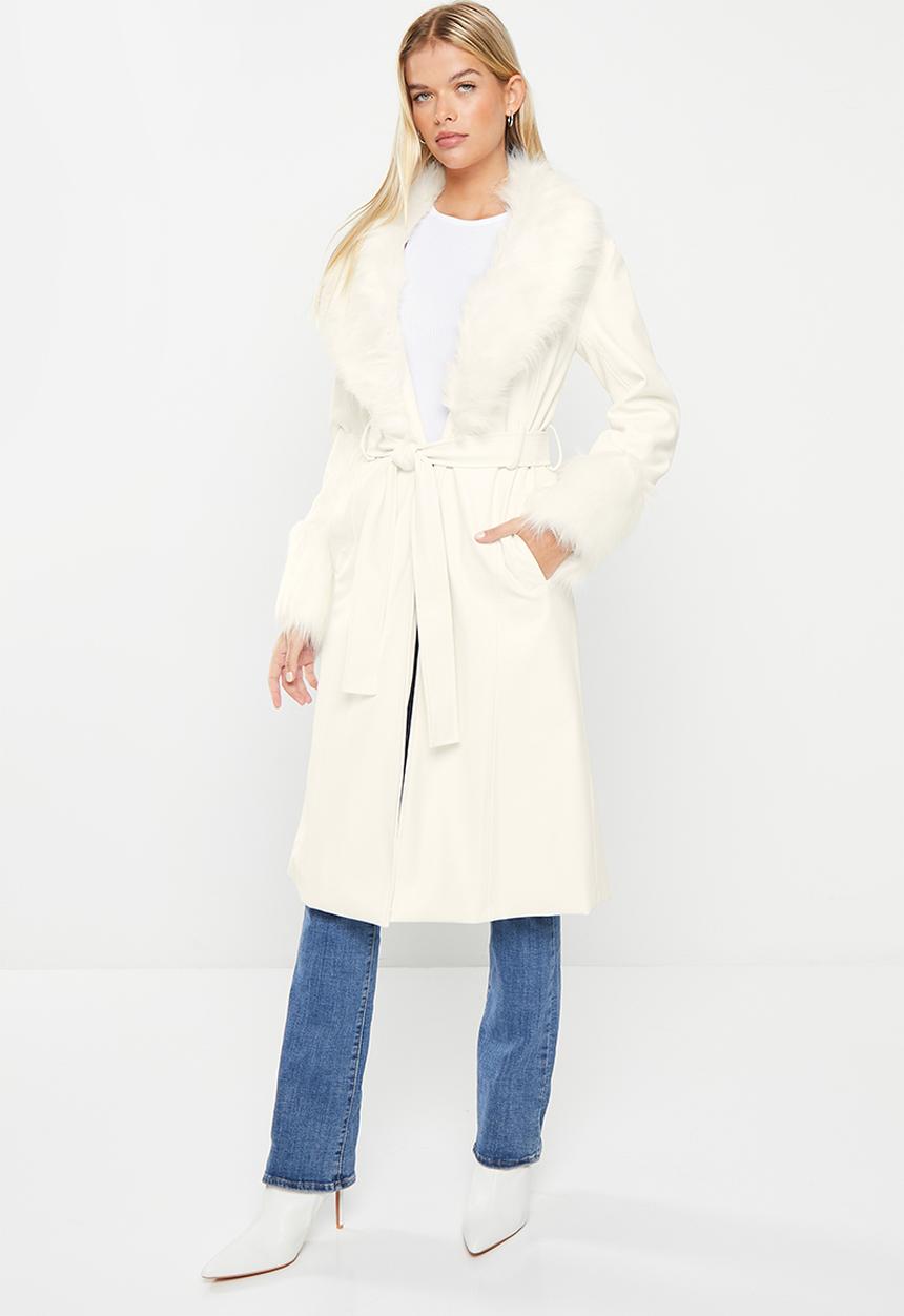 Me&B - PU trench with faux fur detail - milk