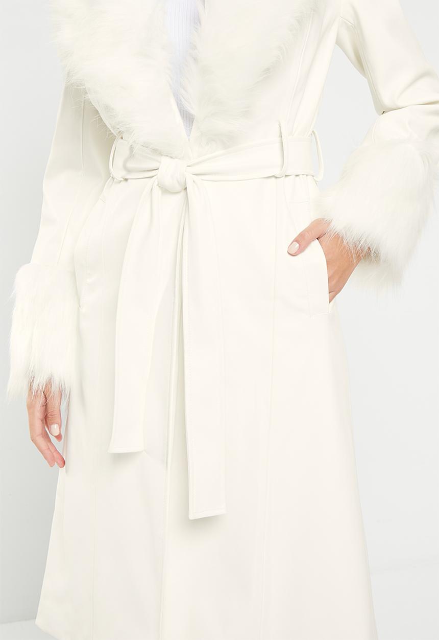 Me&B - PU trench with faux fur detail - milk