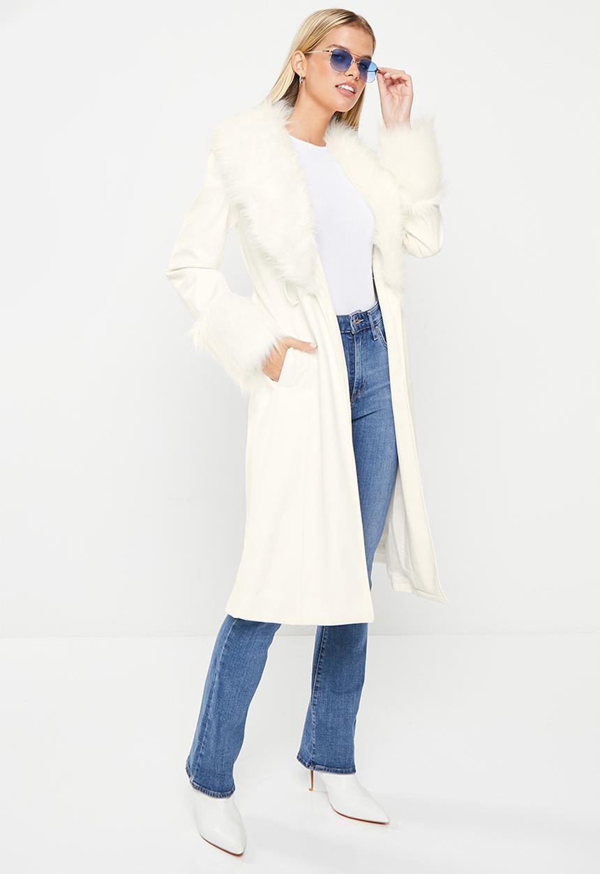 Me&B - PU trench with faux fur detail - milk